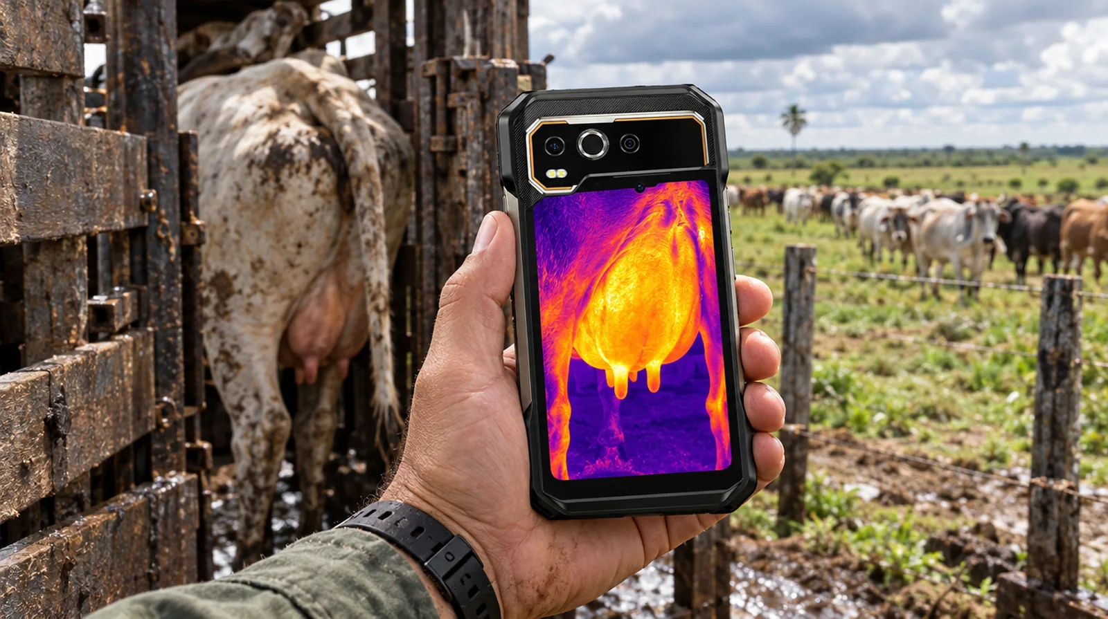 Teléfono para veterinarios de campo: cámara térmica de apoyo, lodo y registros del rebaño